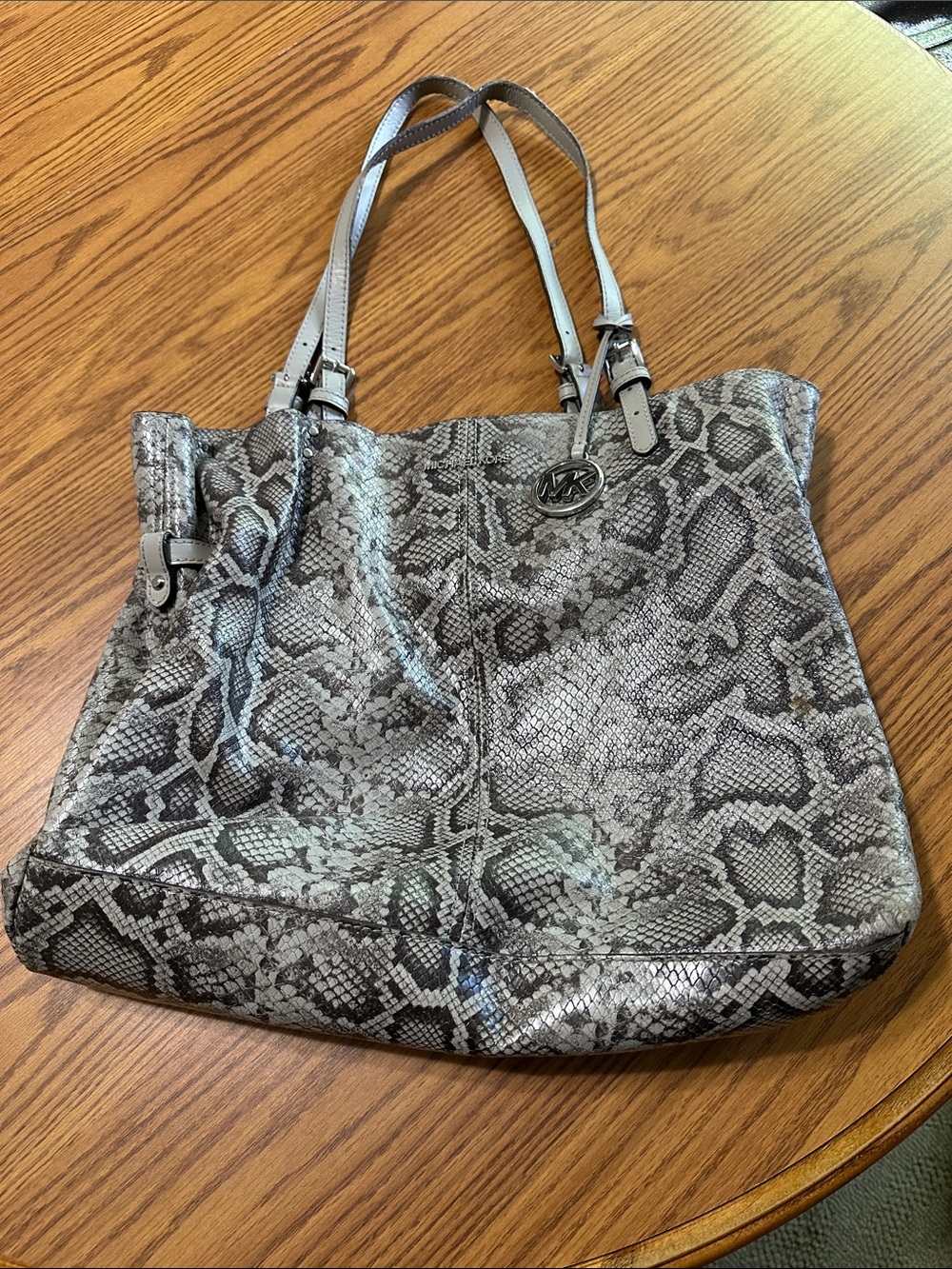 Michael Kors Gray Snake-Print Leather Tote